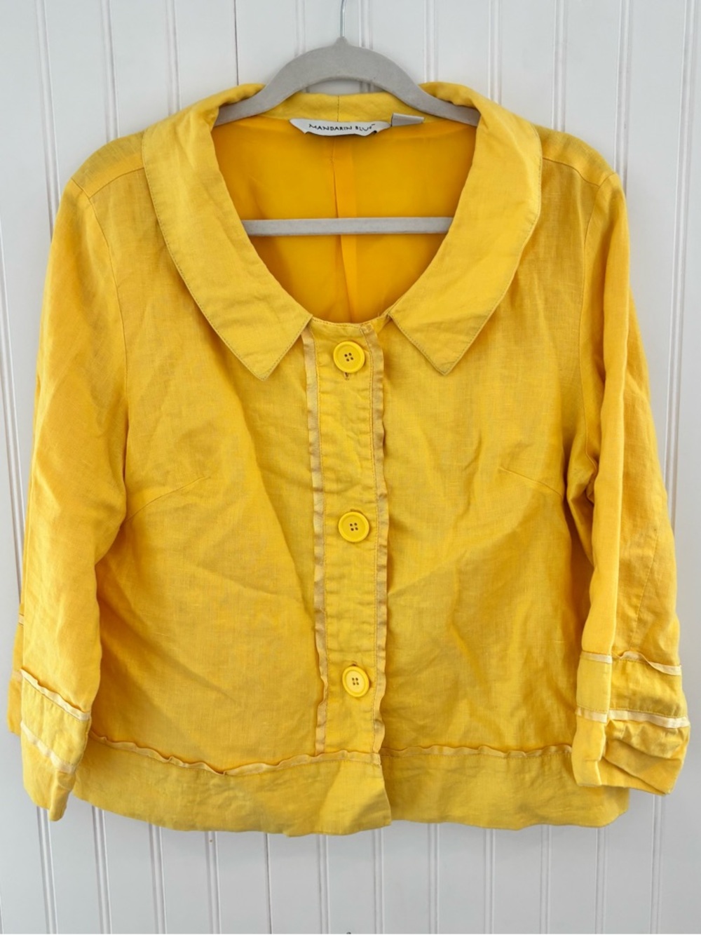 Vintage Yellow 100% Linen Button-Front  Jacket